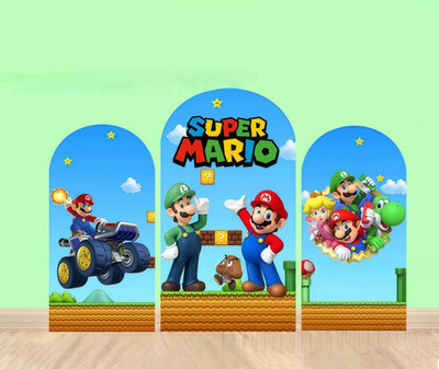 Super Mario Arch Backdrop Cover Birthday Party Photo Background Prop Decoration