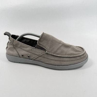 Crocs Walu Slip On Loafers Mens Gray Canvas 11270 Boat Shoes 