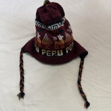 Reversible Alpaca Wool Peru Chullo Ear Flap Hat Andean Knit Llama Pattern