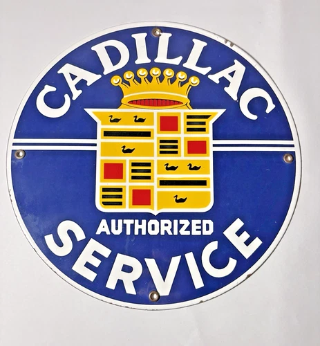 Vintage Cadillac Authorized Service Sign Porcelain 12 1/2" Diameter GG-126