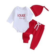 My First Valentines Baby Boy Outfit 3-6 Months Lover Boy Embroidered Red