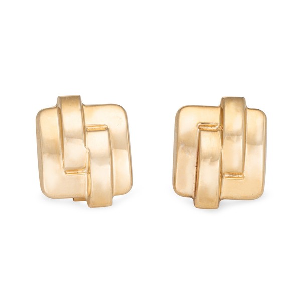 Large 80s Square Sculpted Earrings Vintage 14k Yellow Gold Clip On Jewelry 