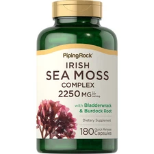 Irish Sea Moss Capsules | 2250mg | 180 Count | Burdock Complex | by Piping Rock