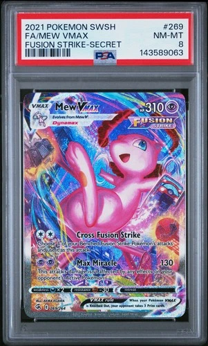 2021 POKEMON SWORD & SHIELD FUSION STRIKE SECRET #269 FULL ART/MEW VMAX PSA 8
