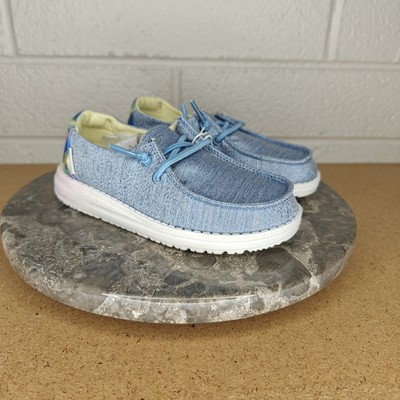 HEY DUDE Wendy Youth Stretch Sparkle Denim Blue Shoes Kids Size 11k