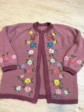 Vintage 70s Handmade Pink Floral Cottagecore Granny Cardigan Medium Unbranded