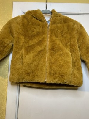 Mayoral new Faux Fur Jacket Size 4 Mustard Yellow Pockets New.