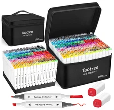 Taotree 168 Dual-Tip Alcohol Markers with Case for Drawing & Coloring