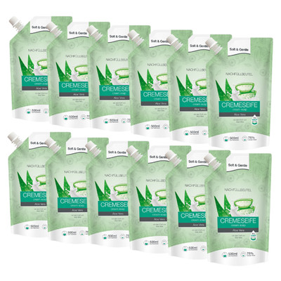 12x Seife Cremeseife Flüssigseife Nachfüllbeutel Aloe Vera 500ml Soft&Gentle