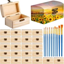 Chumia Unfinished Wood Treasure Chest with 10 Paintbrushes, Small Treasure... 