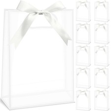 12 Pcs Clear Plastic Gift Bag with Handle, PVC Gift Bag with Ribbon Bow for G...