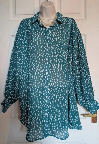 yours chiffon style polka dot relaxed fit pleated balloon sleeve blouse - UK 14