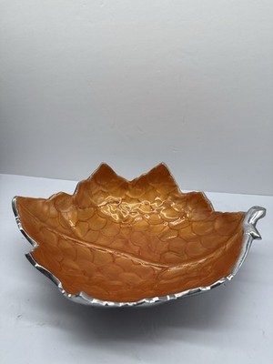 Julia Knight 12  Maple Leaf Bowl Handcrafted Aluminum Orange Enamel Fall Decor