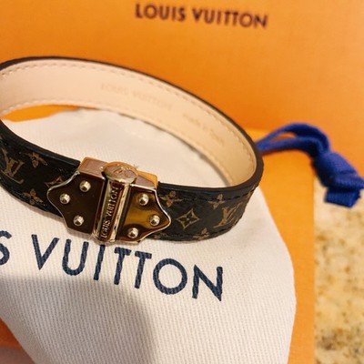 Louis Vuitton Brown Leather Nano Monogram Bracelet Size 19 | eBay