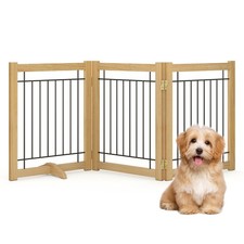 Wire Dog Gate Solid Wood Frame, Anti-Chewing Pet Gate Indoor Freestanding Ind...