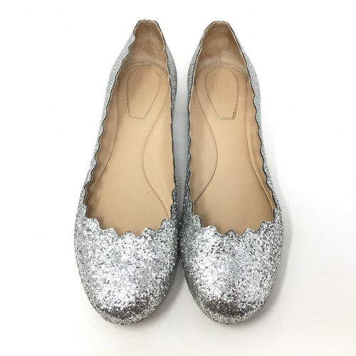 Chloe Lauren Scalloped Flats Shoes Womens Size 8.5 US 38.5 EU Silver Glitter - Picture 5 of 10