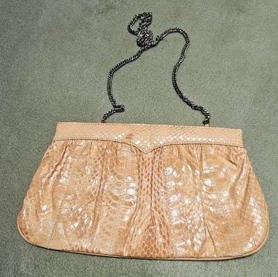Lou-Ran Originals Peach Snakeskin Clutch Shoulder Purse
