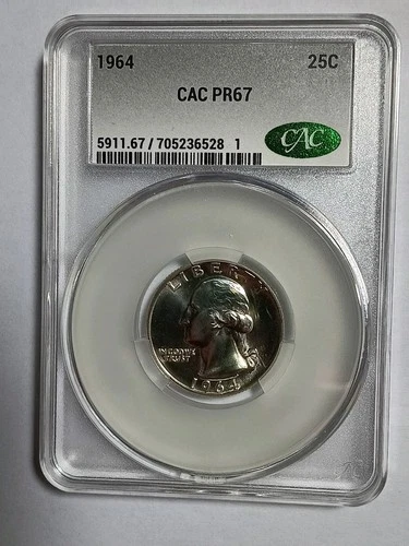 1964 Washington Silver Quarter Proof CAC PR67