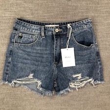 KanCan Shorts Womens Juniors 7/27 Blue Distressed Denim Cutoff Frayed Hem
