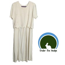 Vtg Sarin New York Cream Beaded Layered Midi Dress Medium Cottagecore i2