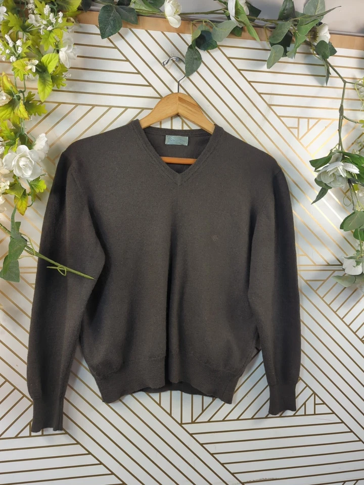 Suéter vintage Christian Dior para mujer MARRÓN cuello en V logotipo de abuelo talla 4 LEER Foto 2 de 4