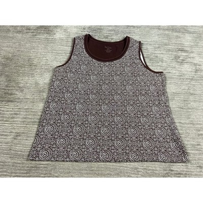White Stag Tank Top Womens XL Brown White Medallion Print Cotton WL20100P Scoop