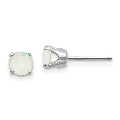 Echte 14K Weißgold 5mm Opal Ohrstecker; Damen & Herren