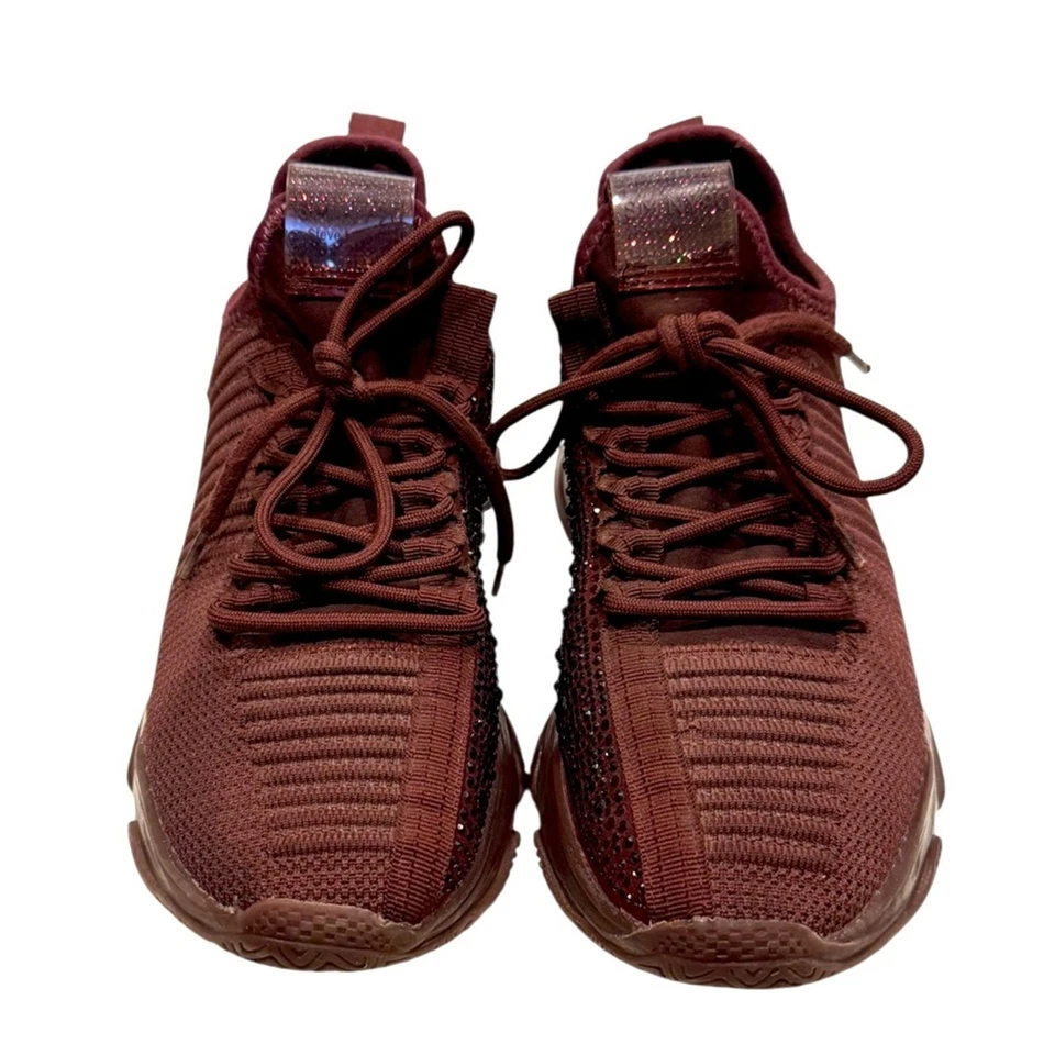 Steve Madden Mujer Tenis Máxima Borgoña Brillante Estrás Goma Parte Inferior 10.5 Foto 2 de 4