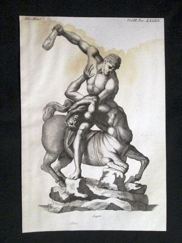 Lotta tra Centauro e Lapiti Incisione all'acquaforte del 1820 Mitologia Pozzoli - Imagen 1 de 1