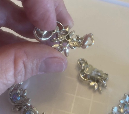 "Juego vintage BSK azul cristal AB patrón de hojas 7,3"" pulsera y clip ER tono plateado" - Imagen 7 de 11