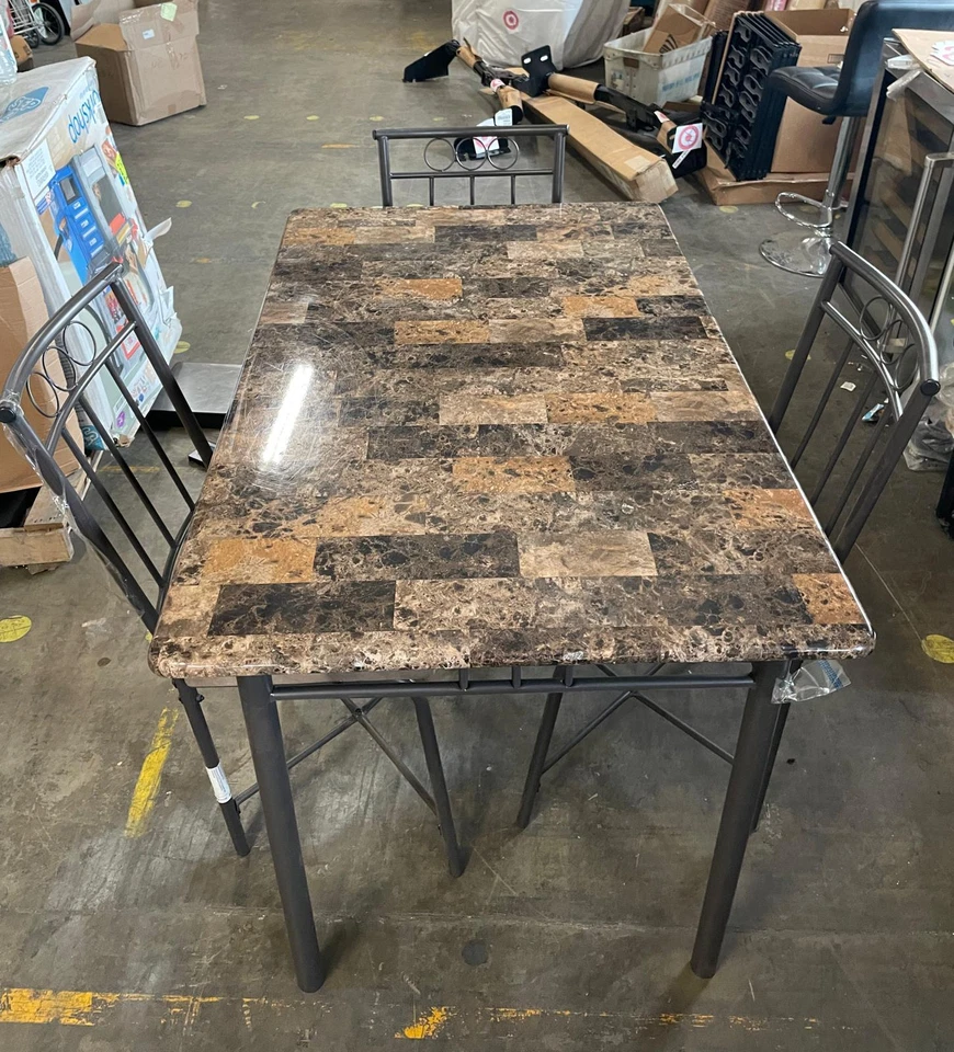 Juego de 1 mesa y 3 sillas de comedor de metal marrón Coaster - RECOGER EN NJ Foto 3 de 4