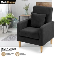 Modern Accent Chair Soft Upholstered Armchair Bedroom Living Room Pillow Black