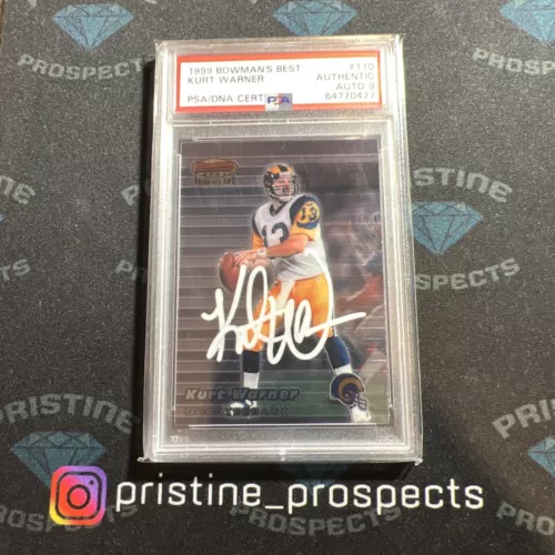 Kurt Warner Signed 1999 Bowman's Best #110 RC Rookie White Ink AUTO PSA 9 Signed