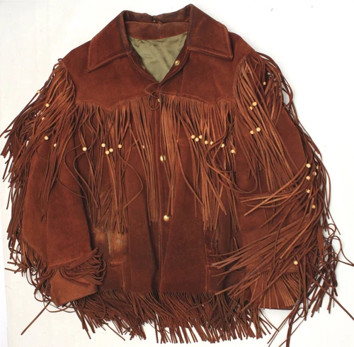 VTG Buckboard Western Scout Coat Mens 42 Brown Leather Beads Fringe Jacket Suede - product listing photo