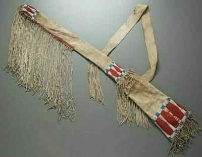 Native American Indian Beaded Rifle Scabbard Sioux Style Suede Leather
