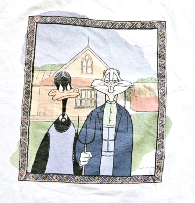 Vintage 90's Looney Tunes American Gothic Parody T Shirt Medium