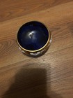 Bohemia Czech Cobalt Blue Round Crystal Bowl Footed Gold Floral Design Vintage — photo 2