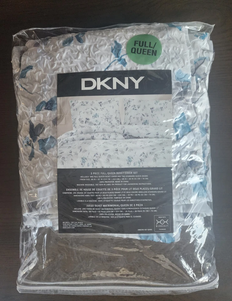 Juego de fundas funda nórdica DKNY Pinch texturizada azul floral completa Queen caja abierta de 3 piezas Foto 3 de 4