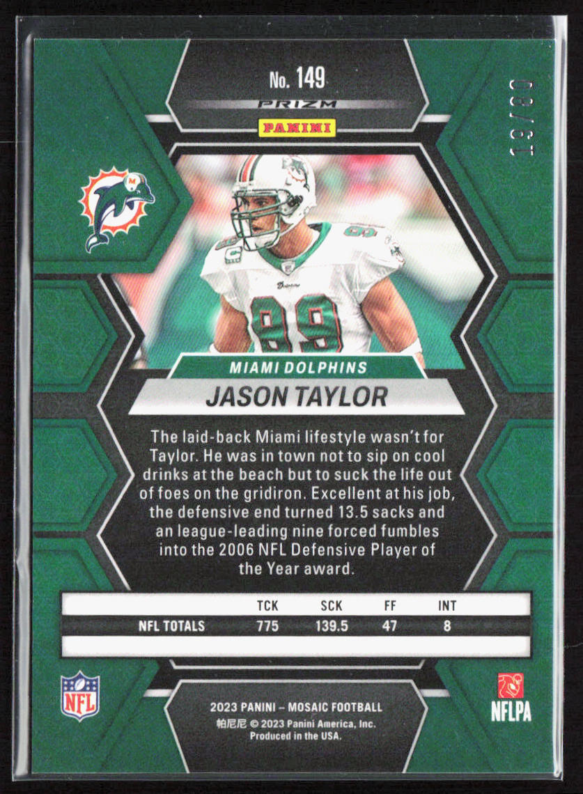その他 Artbeats Dolphins 2023 Panini Mosaic Jason Taylor Choice Fusion Red & Yellow