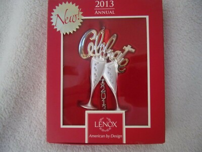 LENOX 2013 ANNUAL CLEBRATE TOASTING FLUTE PAIR SILVERPLATE ORNAMENT NIB