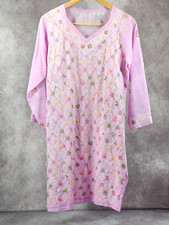 Women Ethnic Wear Top Indian Style Tunic Kurta Floral Embroidered Pink