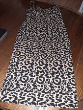New Medium Cheetah Leopard Animal Print Sleeveless Midi Dress Tan Brown Black
