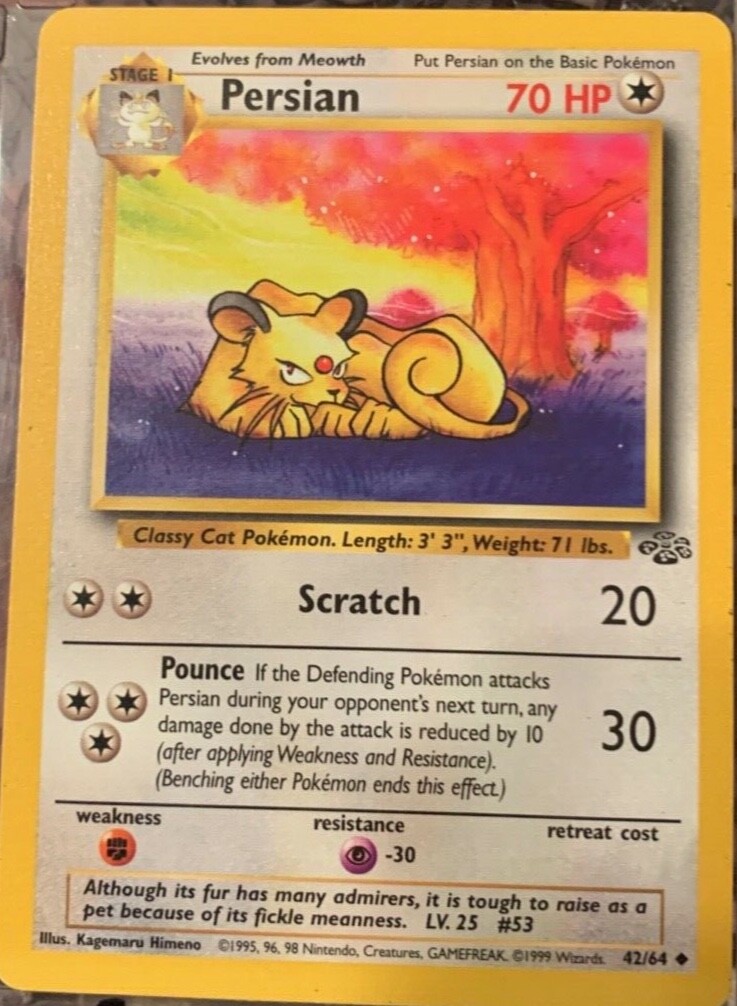 1999 persian pokemon card value 2000 Gym Challenge Giovanni's Holo MK PSA 4 #8  1st Collectibles art depiction of Persian that makes it a true standout piece 1999 Pokemon Jungle 1st Edition