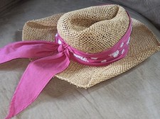 Size 3-4 Gymboree Floral Reef Cowboy / Cowgirl Beach Straw Hat Pink Sash Bandana