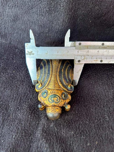 Blue# Collecting Chinese antique gold silkworm handmade copper snuff bottle - Picture 7 of 9