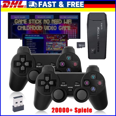 4K Wireless HDMI Videospielkonsole Retro 20000+ Spiele TV Stick 64G + 2x Gamepad