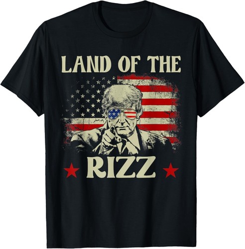 Land of the Rizz Shirt Patriotic Trump 4th Of July America Flag Unisex T-Shirt - Imagen 3 de 11
