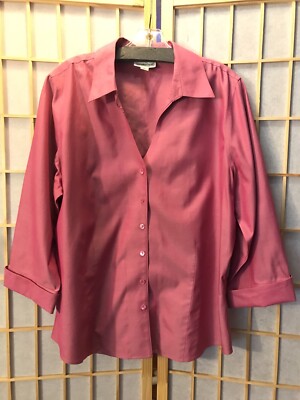 Coldwater Creek 1xl Top Blouse V-neck Button Down Light Maroon / Dark Pink