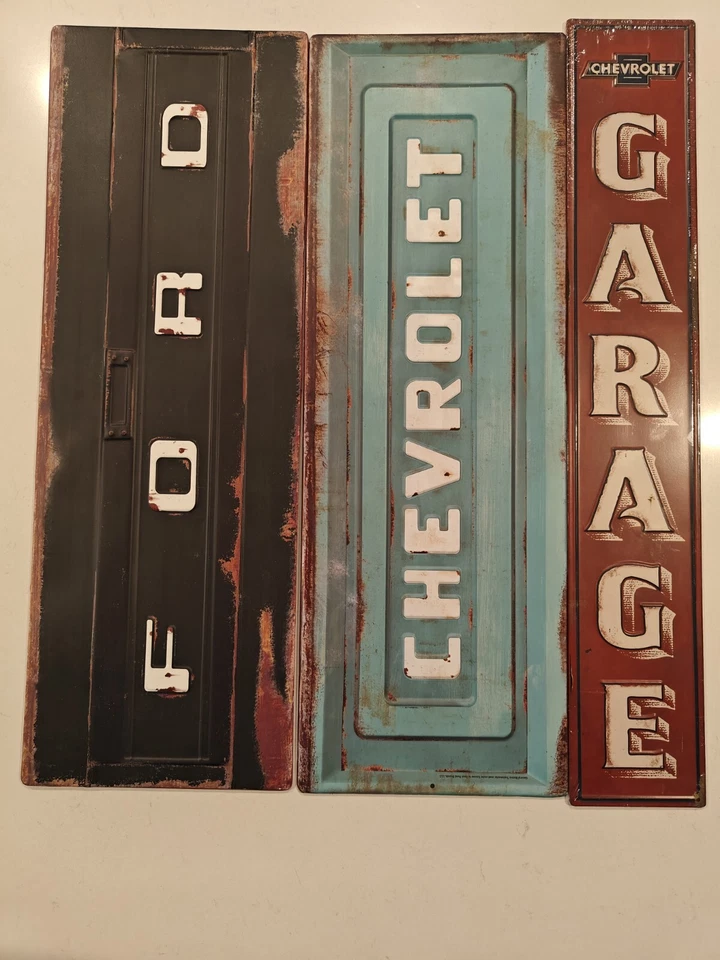 Set Of 3 Chevrolet Ford Garage Tailgate Wall Decor Metal Signs Chevy Rustic Lot - Image 2 of 3