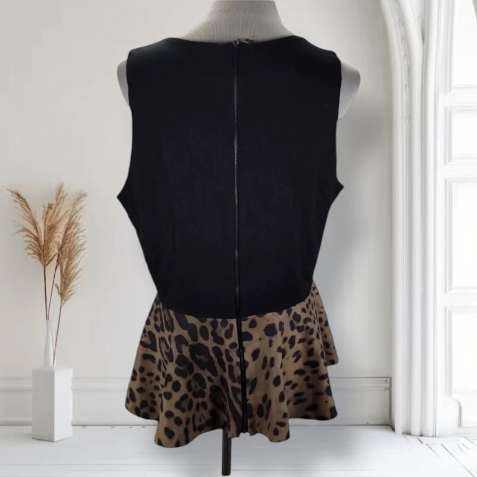 Alberto Makali Peplum Top Size 16 Cheetah Faux Suede Microfiber Blouse - Image 3 of 4